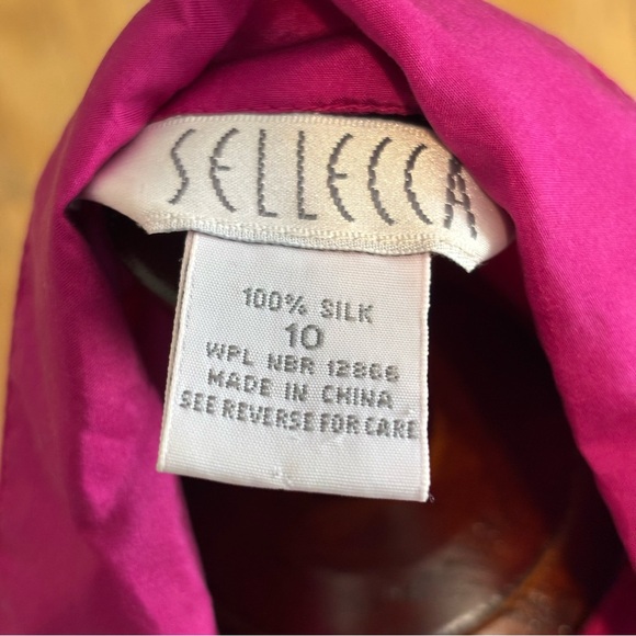 Vintage Sellecca 90s 100% Silk Long Sleeve Fuchsia Pink Blouse Sz 10 - Picture 5 of 5
